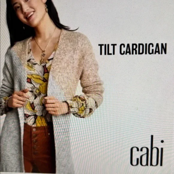 CAbi Tilt Cardigan Cotton Blend Oversized Sweater Tan and Gray XXS - Picture 1 of 15